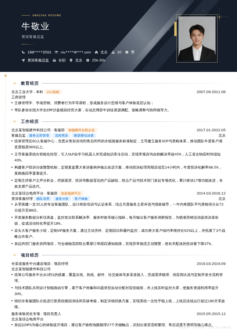 资深客服总监简历模板