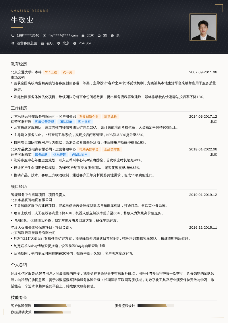 运营客服总监简历模板