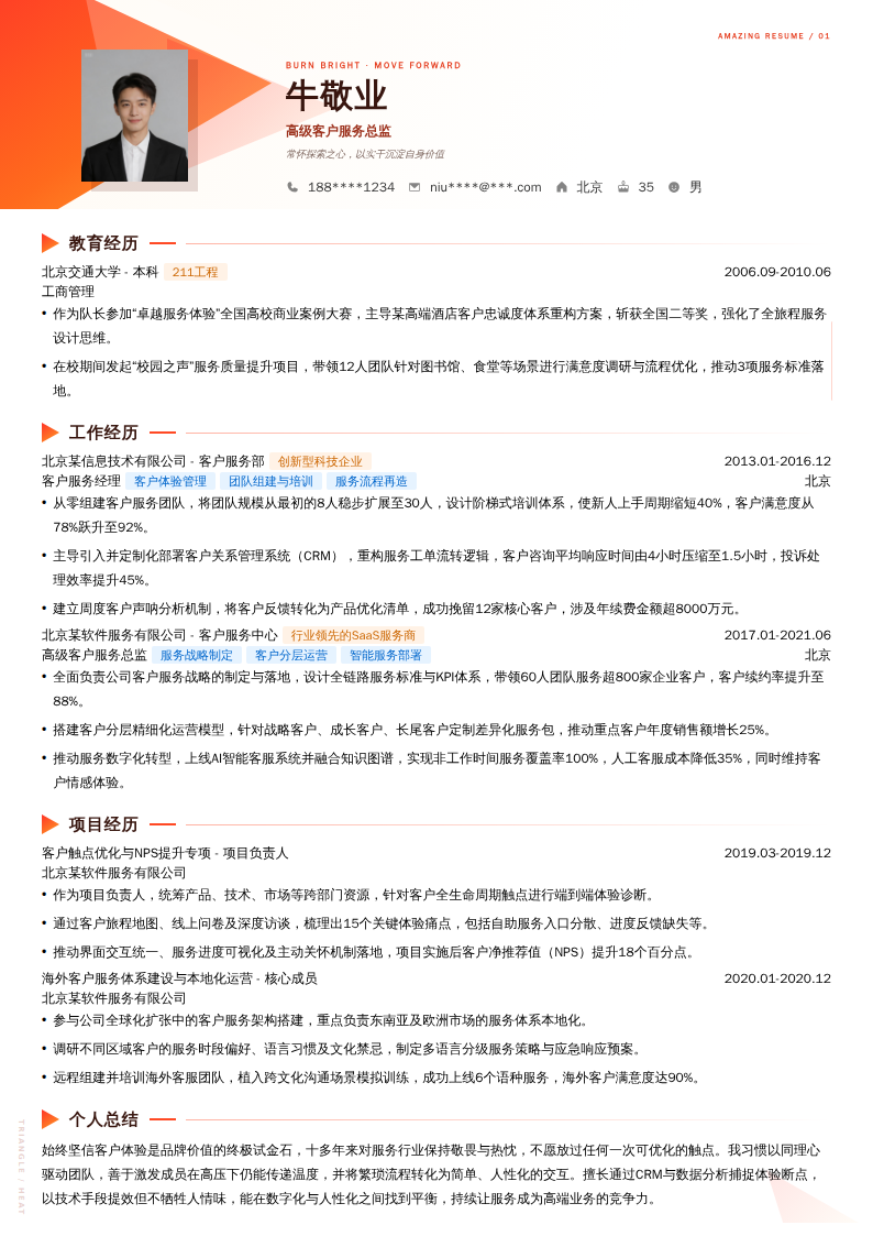 高级客户服务总监简历模板