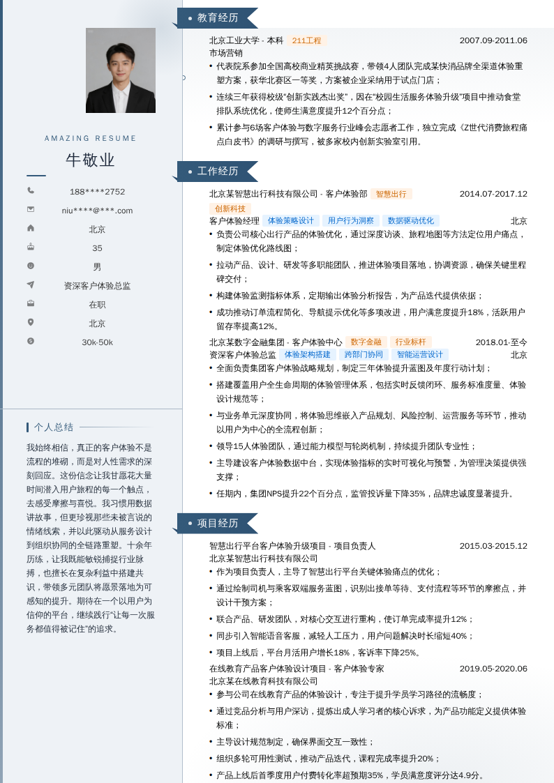 资深客户体验总监简历模板