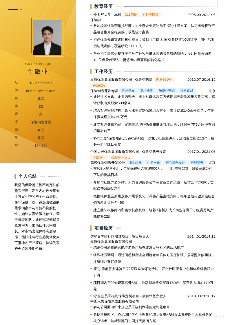 保险销售开发简历模板