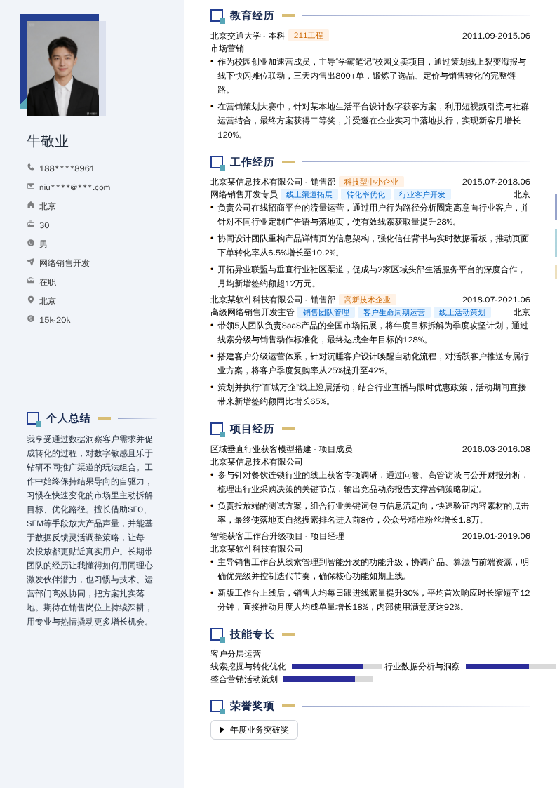 网络销售开发简历模板