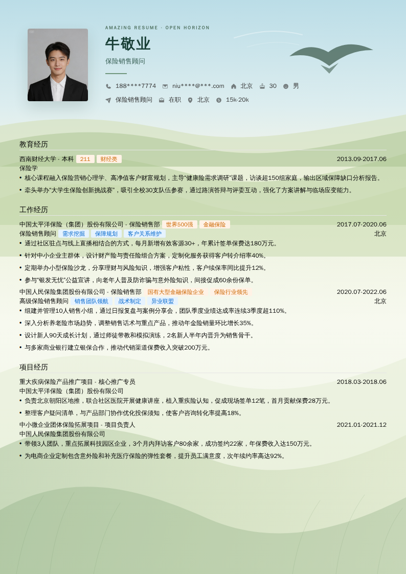 保险销售顾问简历模板