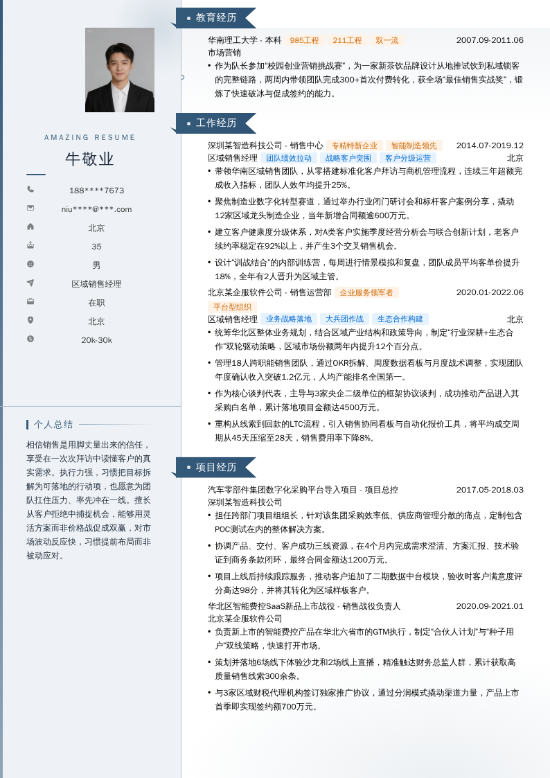 区域销售经理简历模板