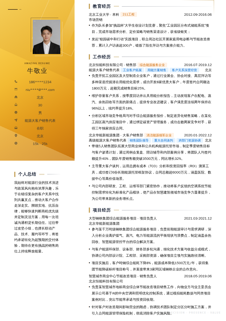 能源大客户销售代表简历模板