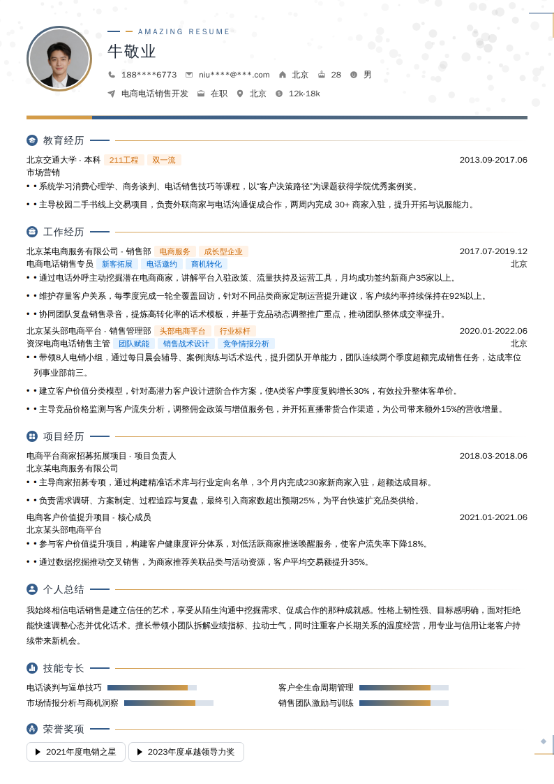 电商电话销售开发简历模板