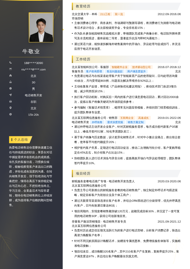 电话销售开发简历模板