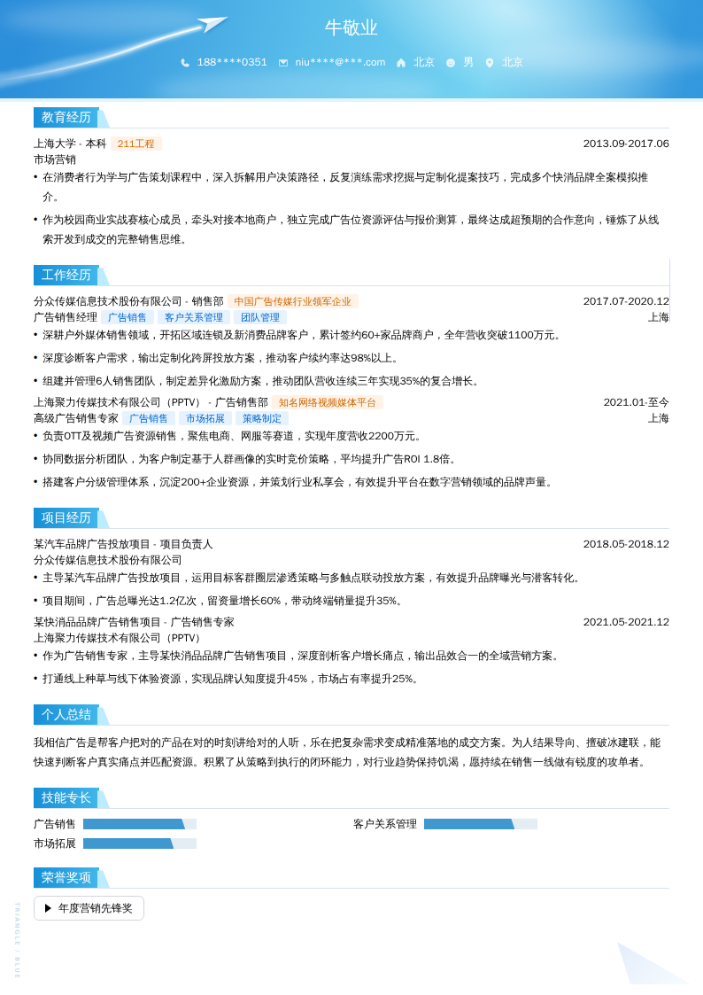 广告销售行家简历模板