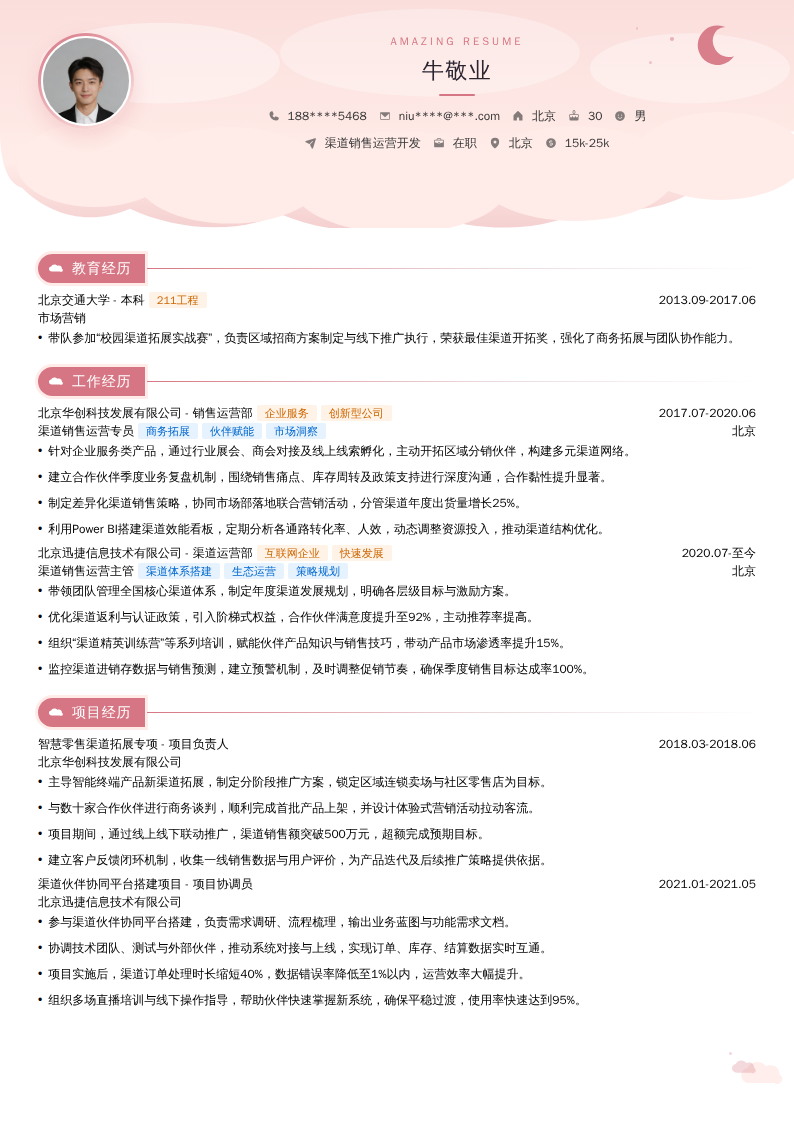渠道销售运营开发简历模板