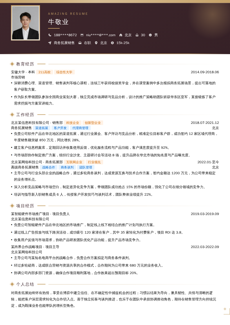 商务拓展销售简历模板