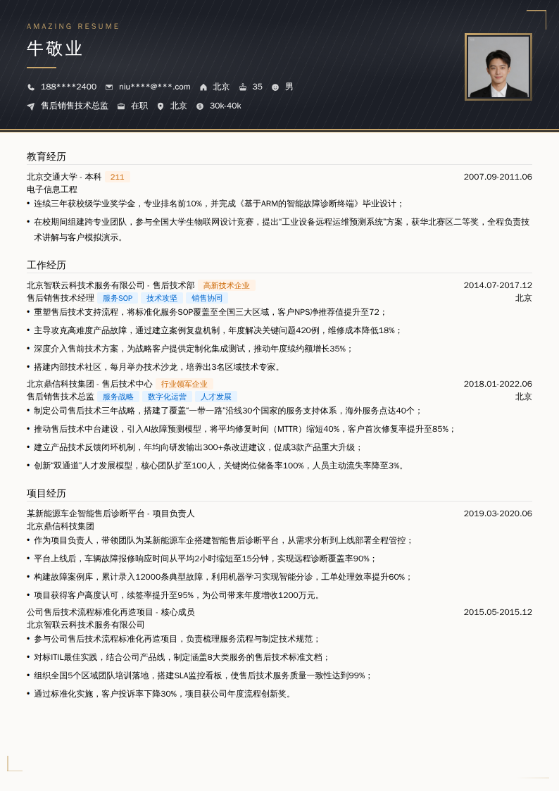 售后销售技术总监简历模板