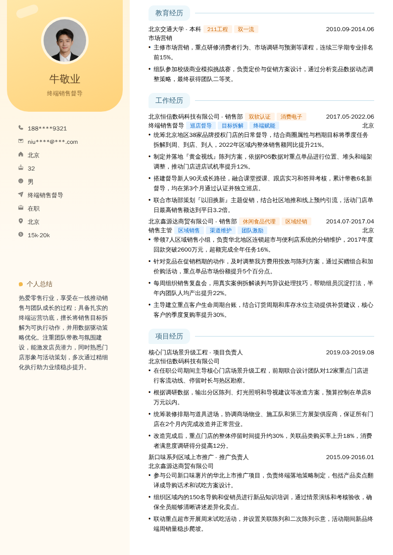 终端销售督导简历模板