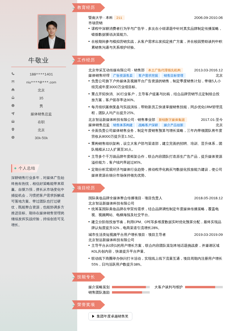 媒体销售总监简历模板
