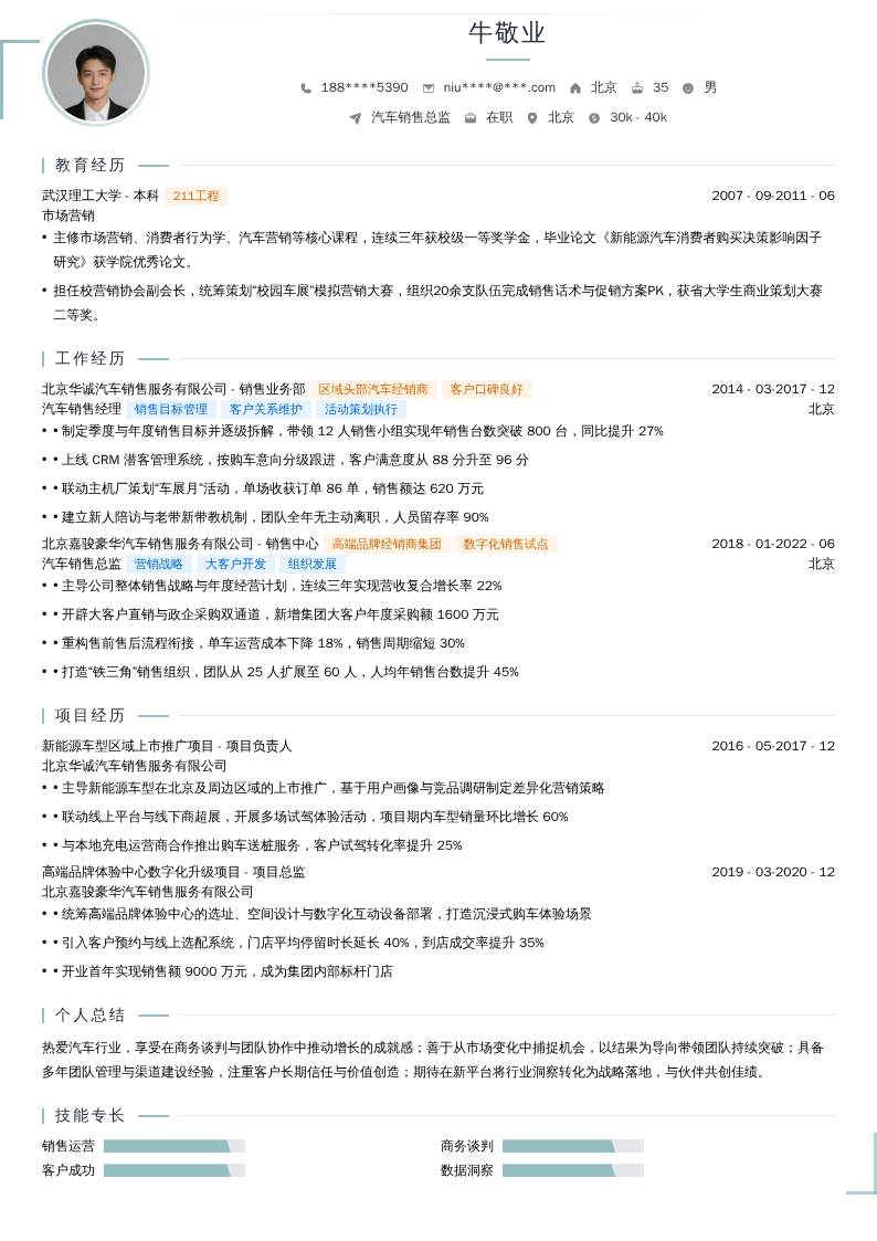 汽车销售总监简历模板