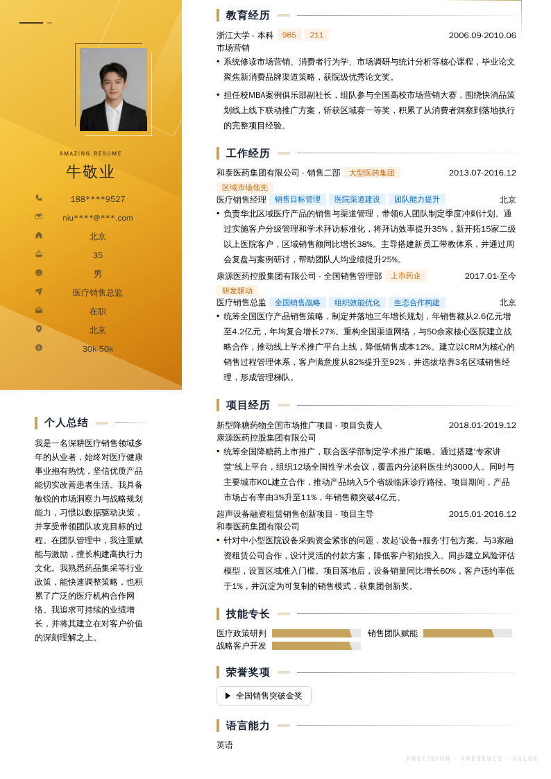 医疗销售总监简历模板
