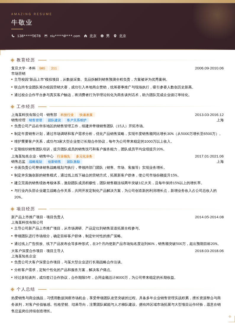 企业销售总监简历模板