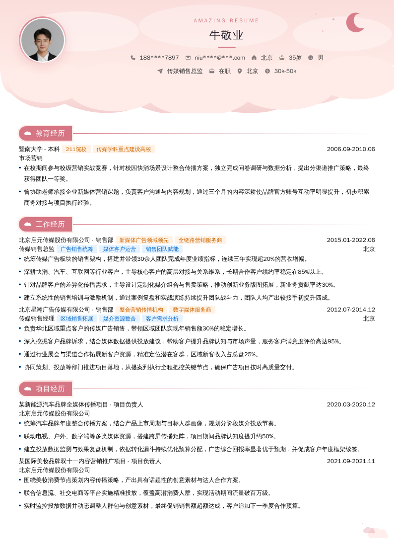 传媒销售总监简历模板