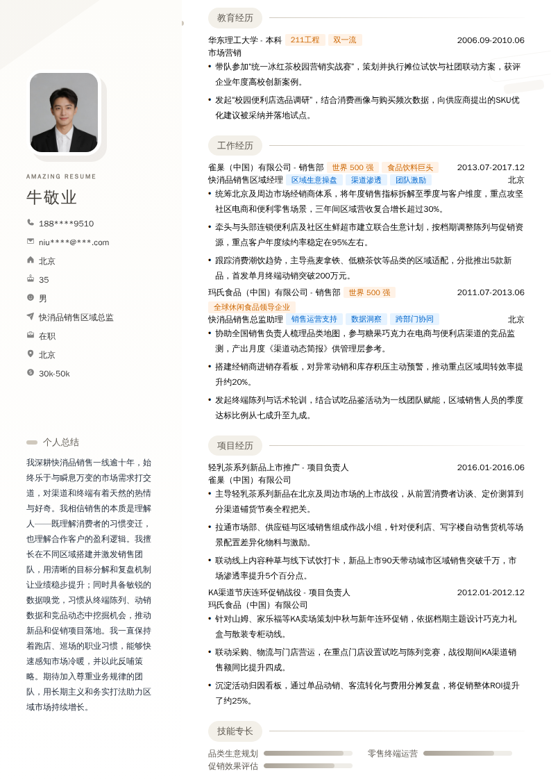 快消品销售区域总监简历模板
