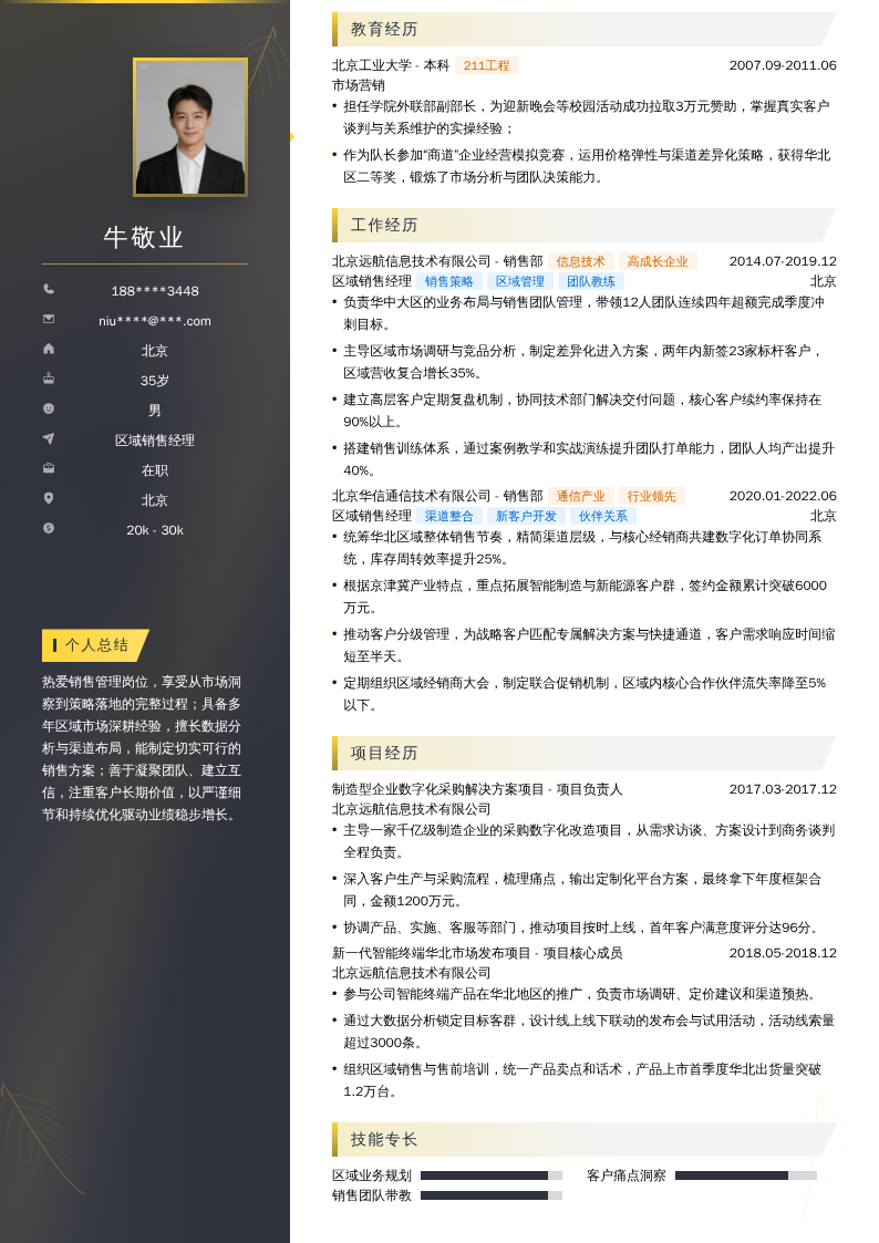区域销售经理简历模板