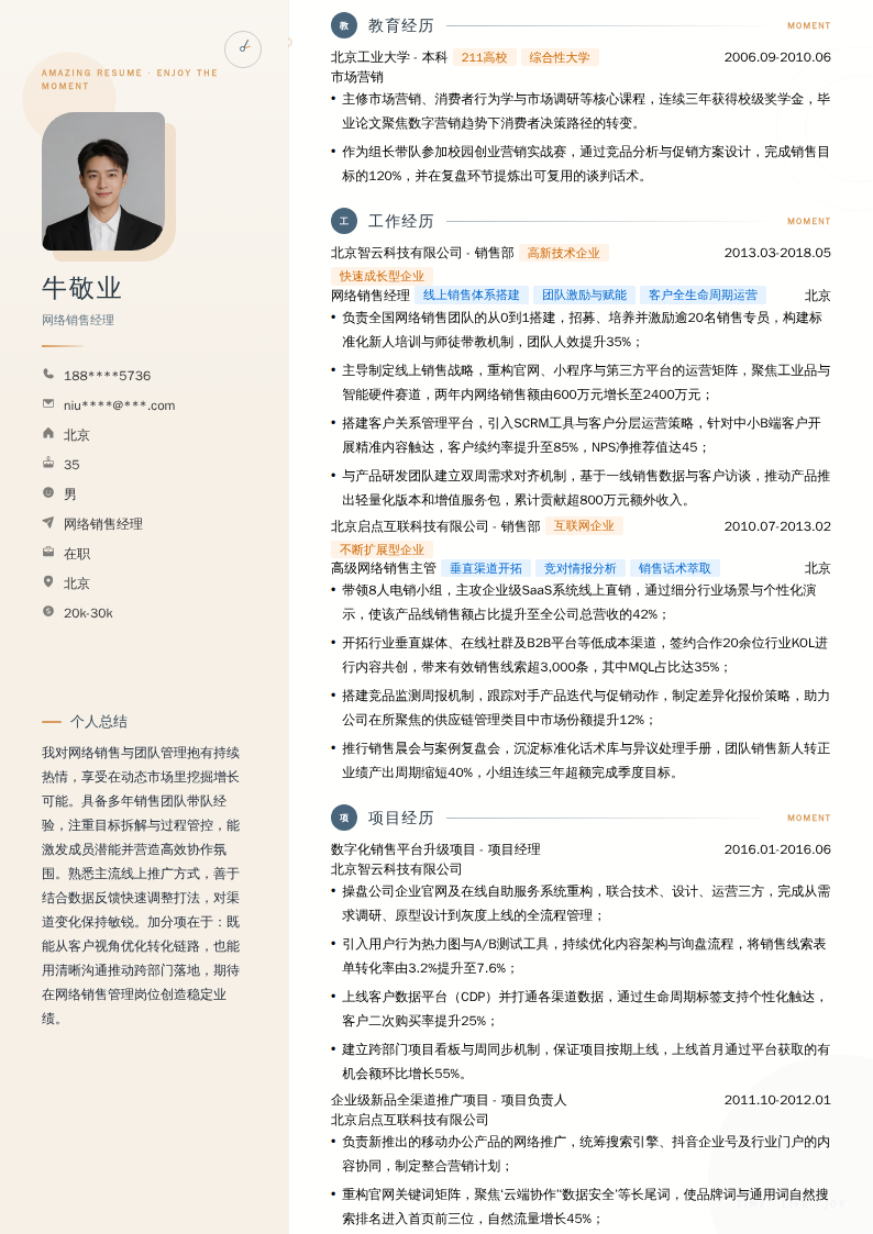网络销售经理简历模板