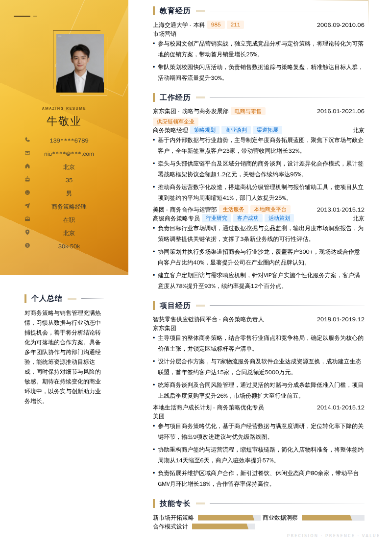 商务策略经理简历模板