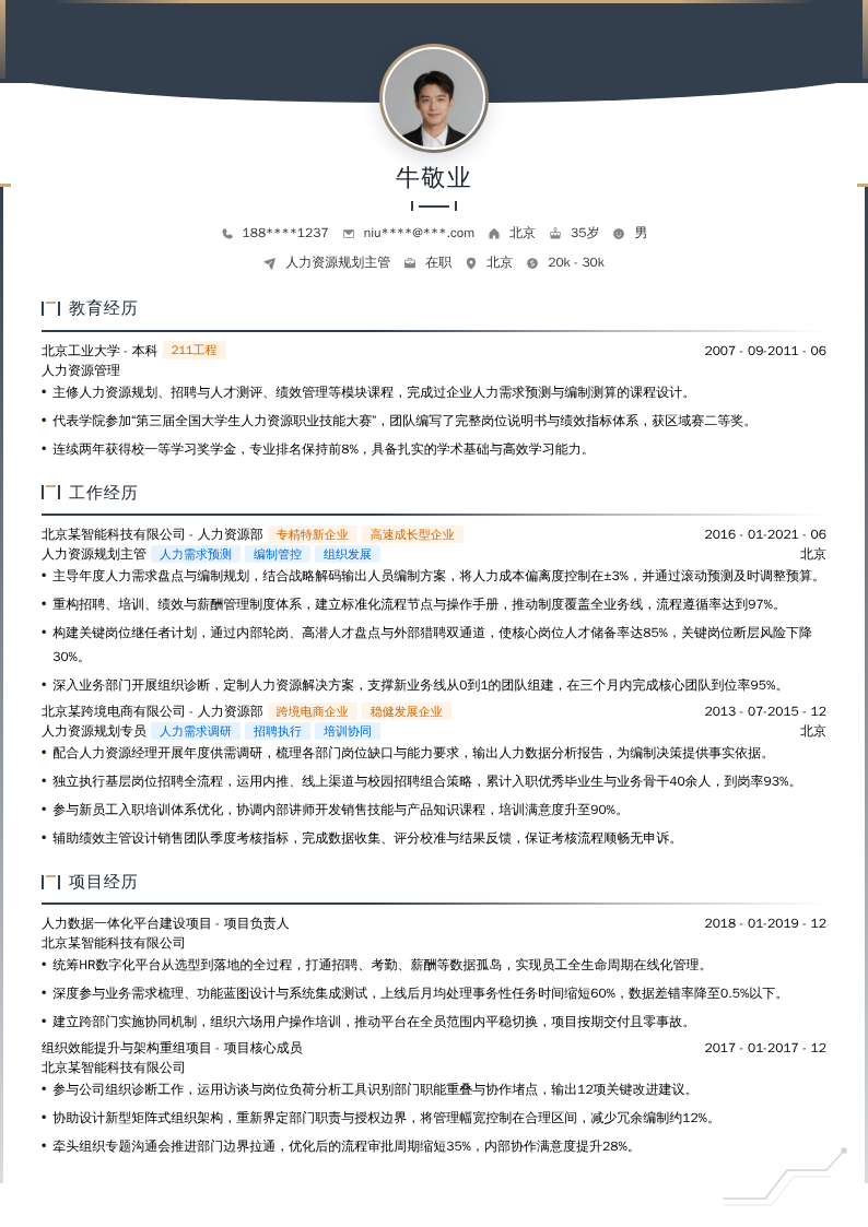 人力资源规划主管简历模板