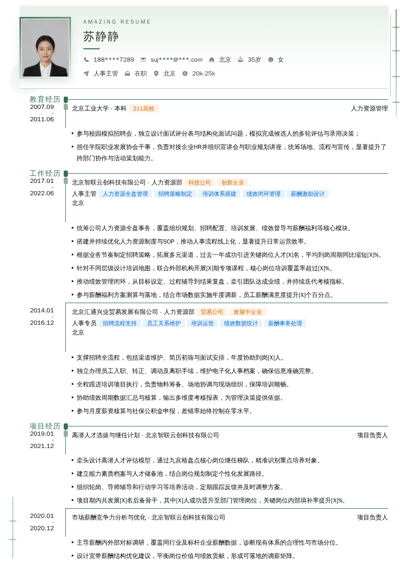 人事主管简历模板