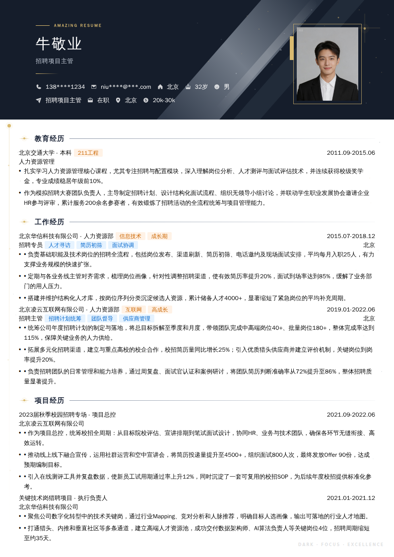 招聘项目主管简历模板