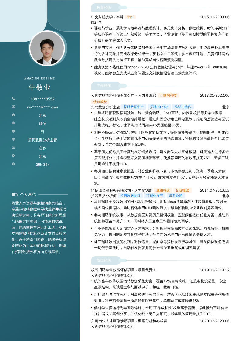 招聘数据分析主管简历模板