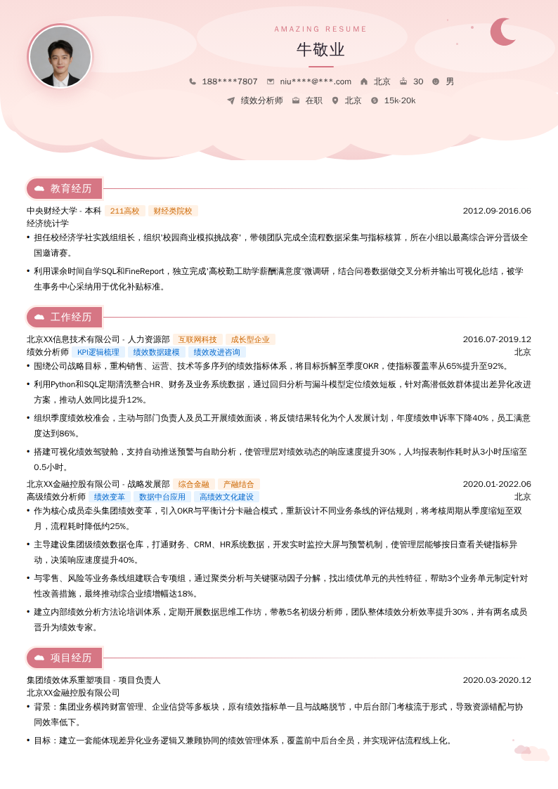 绩效分析师简历模板