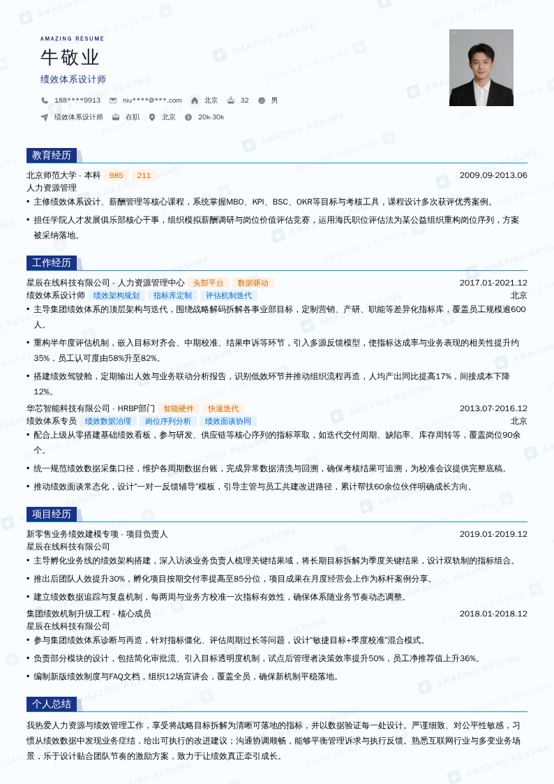 绩效体系设计师简历模板