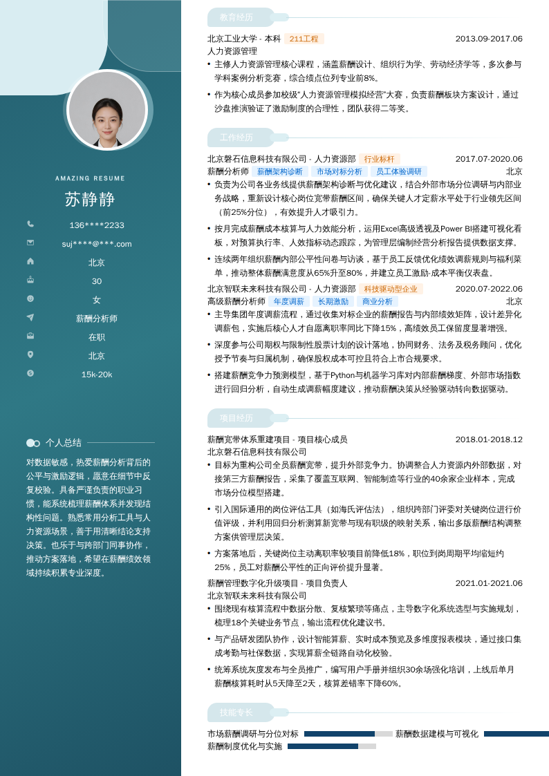 薪酬分析师简历模板