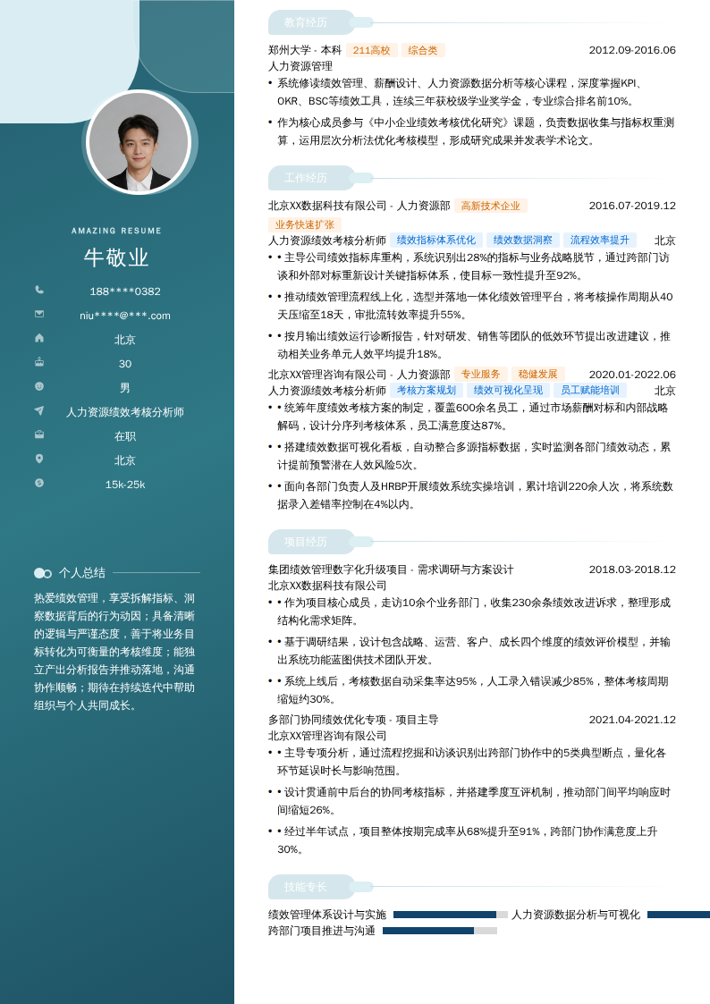 人力资源绩效考核分析师简历模板