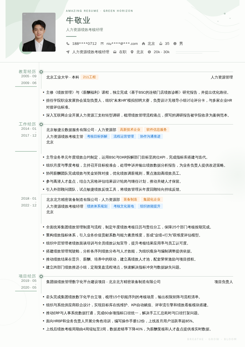 人力资源绩效考核经理简历模板