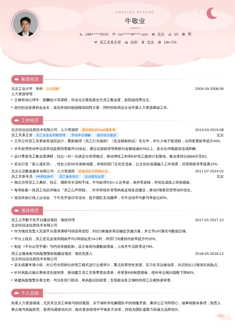 员工关系主管简历模板