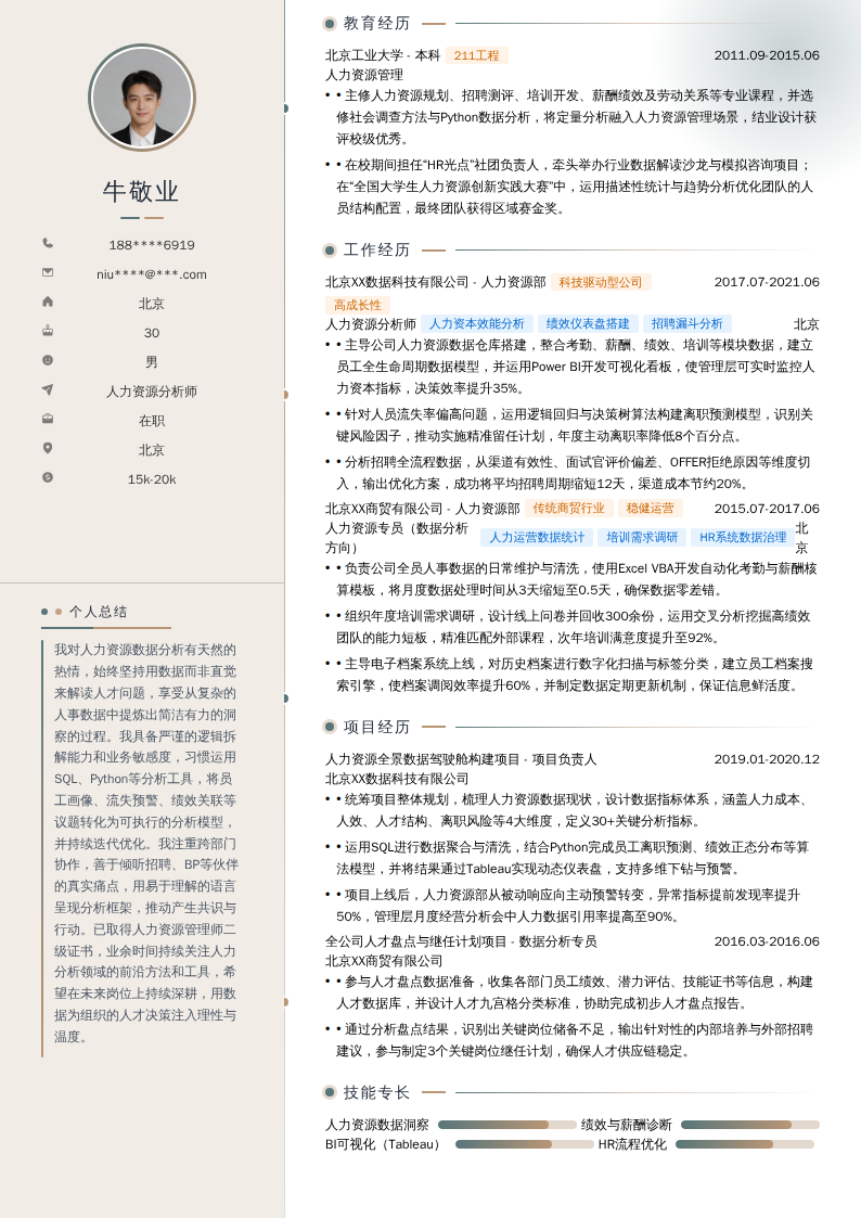 人力资源分析师简历模板