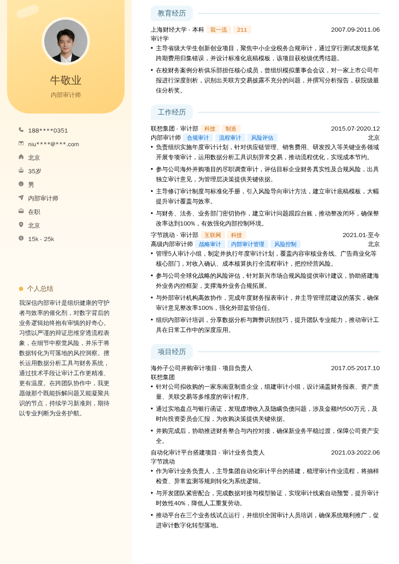 内部审计师简历模板