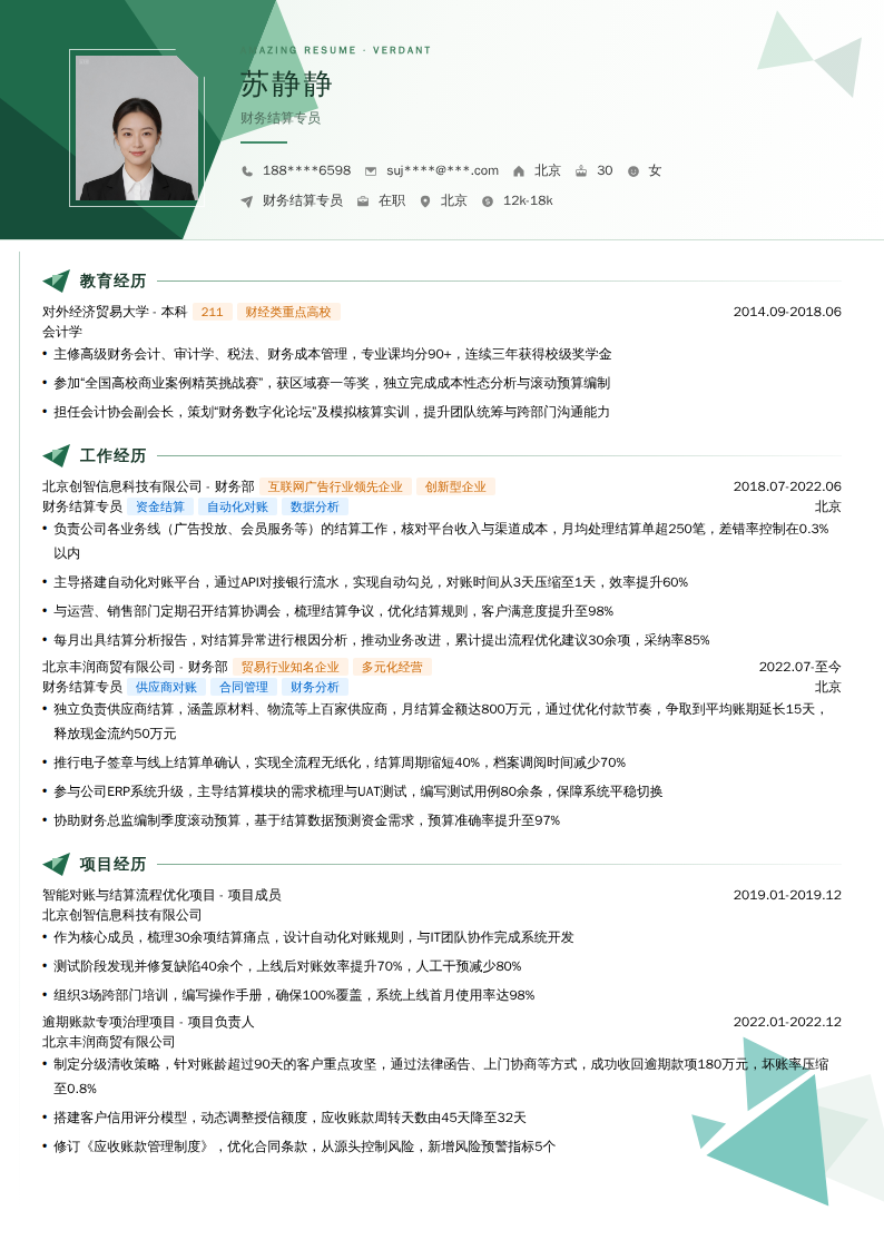 财务结算专员简历模板