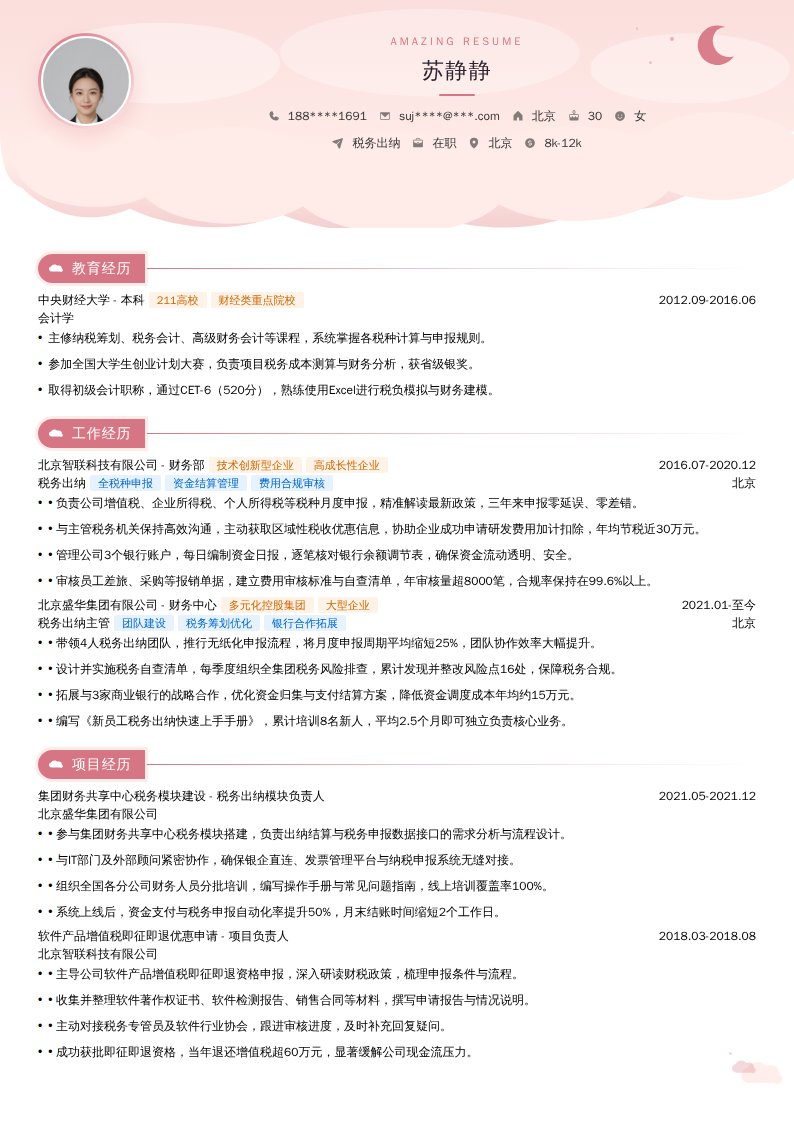税务出纳简历模板