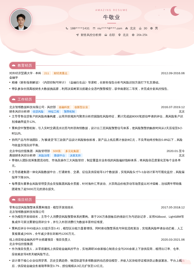 财务风控分析师简历模板