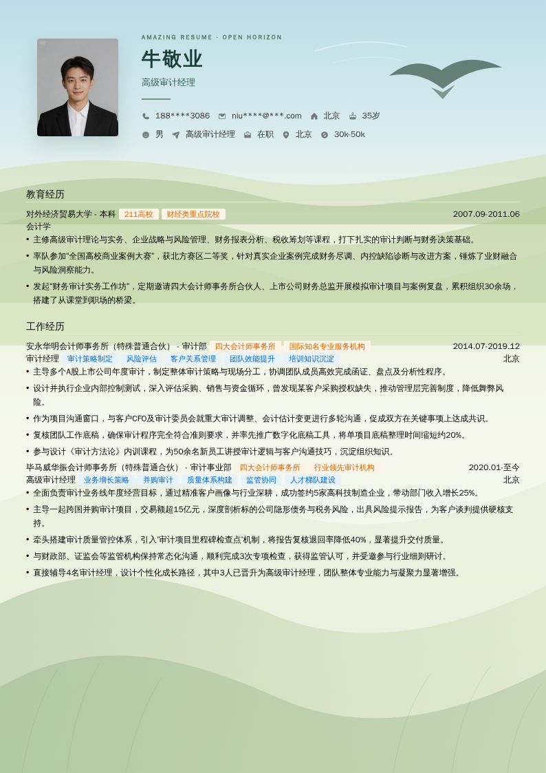 高级审计经理简历模板