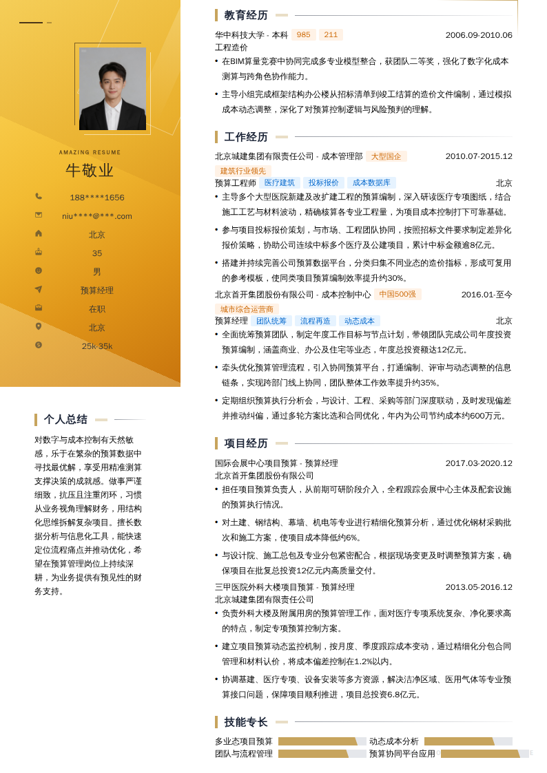 预算经理简历模板