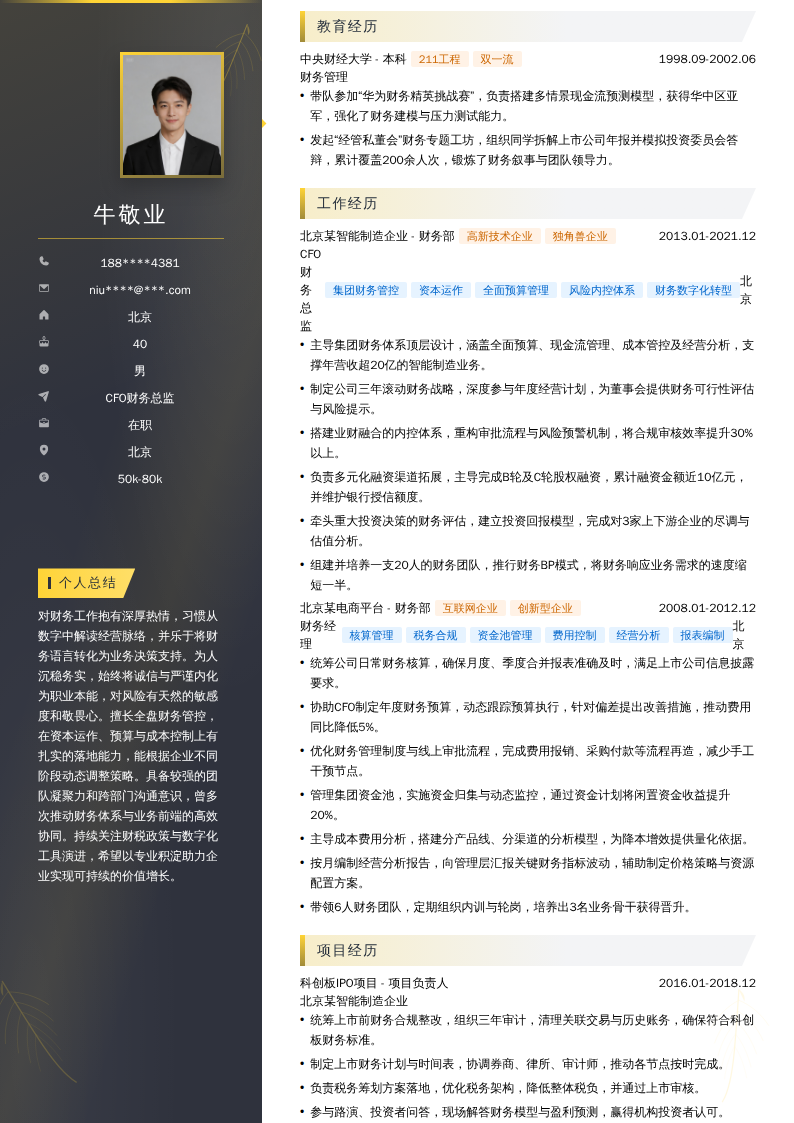 CFO财务总监简历模板