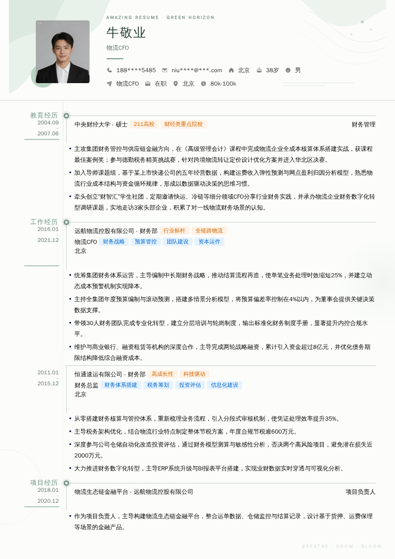 物流CFO简历模板