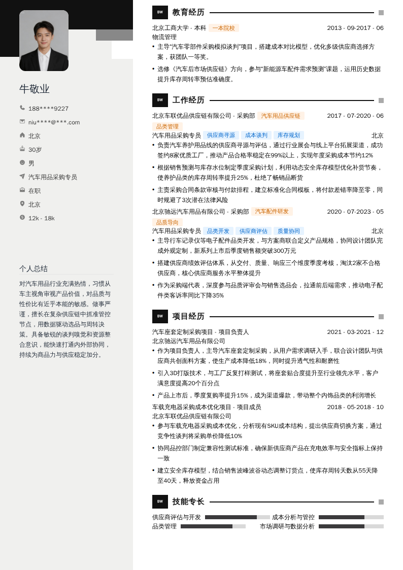 汽车用品采购专员简历模板