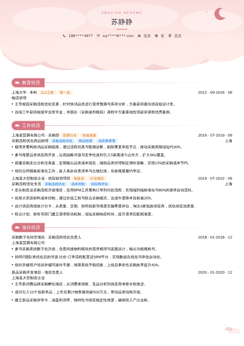 采购流程优化商品助理简历模板