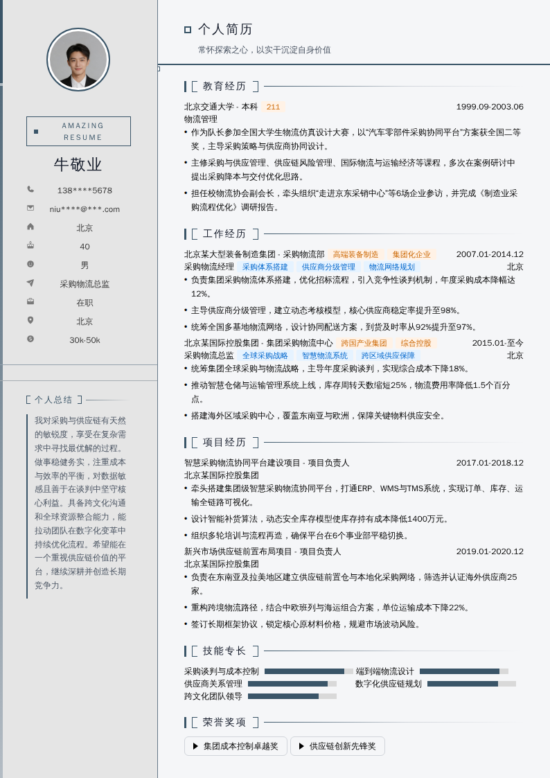 采购物流总监简历模板
