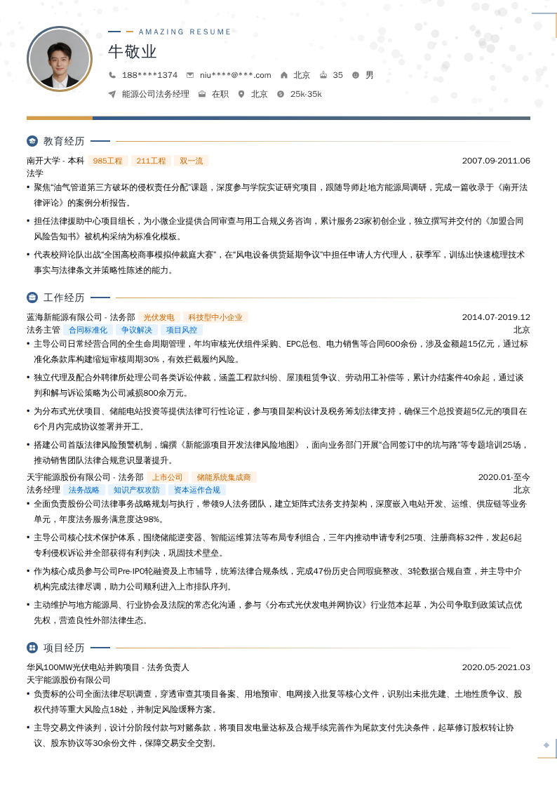 能源公司法务经理简历模板