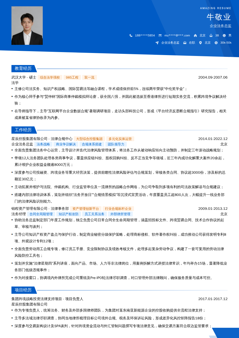 企业法务总监简历模板