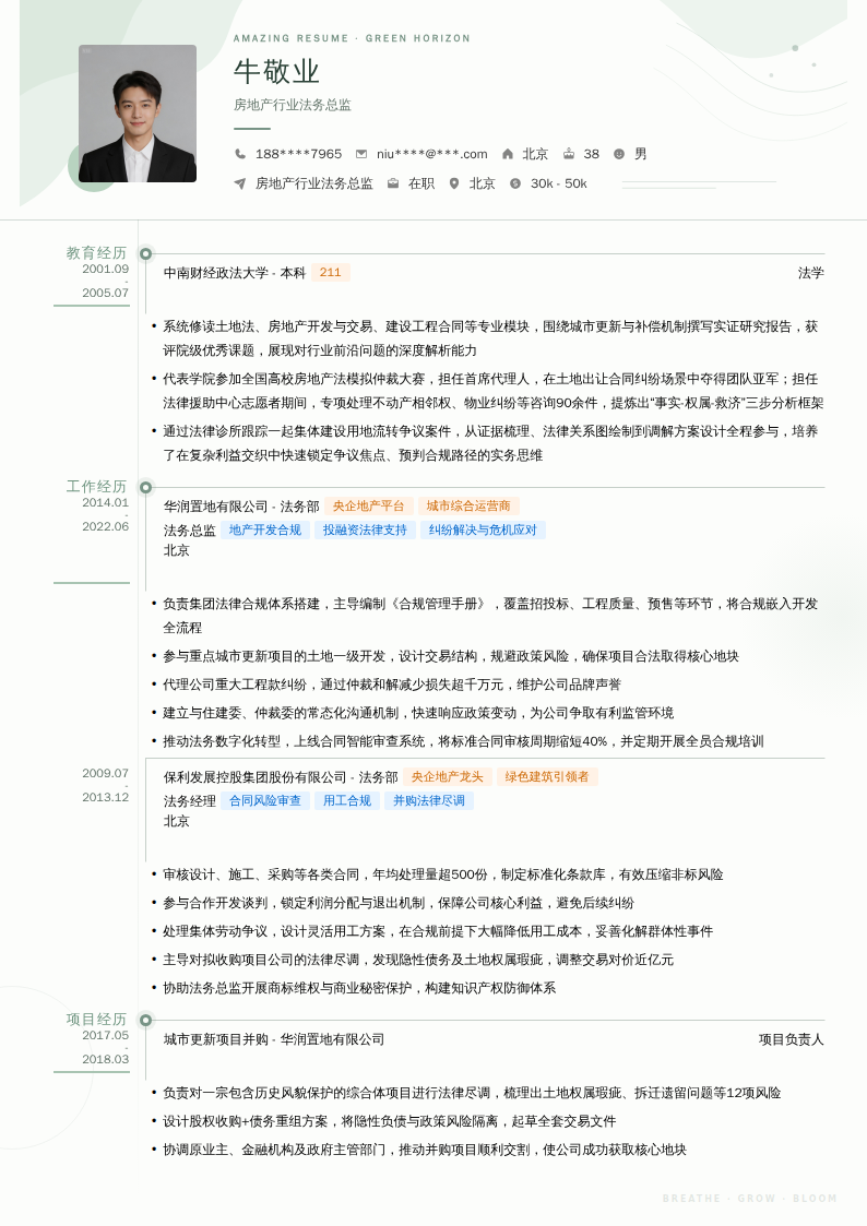 房地产行业法务总监简历模板